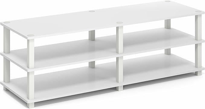 Furinno Turn-S-Tube TV Stand, 3-Tier Open Frame Design Entertainment Center, TV Console for TV up to 46 Inch, Toolless Assembly, for Living Room, Bedroom, White