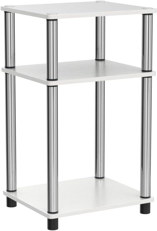 Furinno JUST Side Table Set of 2, 3-Tier Modern End Tables, Open Shelves Night Stand, Nightstand, Toolless Assembly, for Living Room, Bedroom, White Oak/Stainless Steel