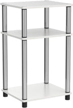 Furinno JUST Side Table Set of 2, 3-Tier Modern End Tables, Open Shelves Night Stand, Nightstand, Toolless Assembly, for Living Room, Bedroom, White Oak/Stainless Steel