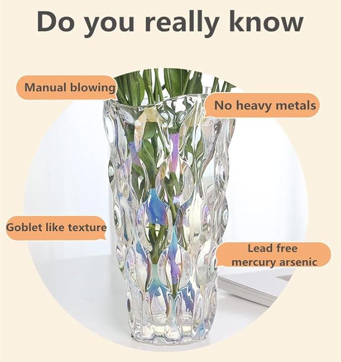 Heavy Glass Flower Vase Thickened 3.5lb 9.5inch Sparkle vase Bohemian Style, for Centerpieces,Wedding,Perfect Home Decor (Sparkle)