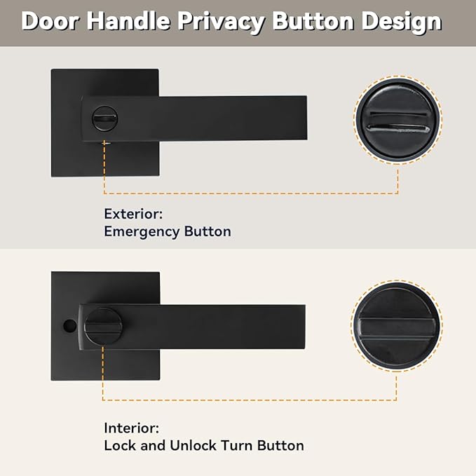 KAMOTA Privacy Door Levers, 6 Pack Matte Black Door Handles Bed and Bath Door Locks Interior Keyless Locksets, Left and Right Hand Reversible