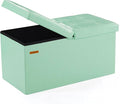 HAUSFRAU - 30 Inches Storage Ottoman Bench with Flipping Lid, Foldable Storage Chest Foot Rest for Living Room, Bedroom, Entryway, Load 660 lb, Synthetic Leather, Teal