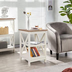 PHI VILLA End Table Living Room Set of 2, Farmhouse Bed Side Table Nightstands for Bedroom, Ivory White Small Side Table