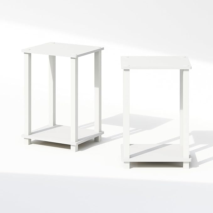 Furinno Simplistic Night Stand Set of 2, 2-Tier Small Nightstand with Open Shelf, Toolless Bedside Table, End Table, Side Table, for Bedroom, Closet, Dorm, White