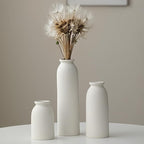 10.6 inches Tall Decorative Ceramic Vase Set, 3 Pieces, Nordic Modern Boho Style, White, for Home Decor (White)