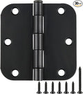 30 Pack Rounded Matte Black Door Hinges 3.5 Inch 5/8" Radius Interior 3 1/2" Flat Iron Bifold Residential Standard Bedroom Indoor for Doors 3 ½"Hardware Control House Home Decor Essentials Accessories
