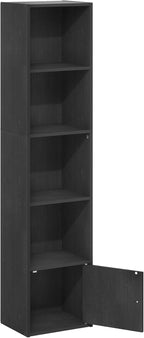 Furinno LUDER Book Shelf, 5-Tier Modern Bookshelf, Bookcase with 1 Door Storage Cabinet, 9.3 x 12 x 52,for Organization and Storage, for Living Room, Bedroom, Home Office, Blackwood