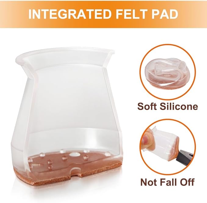 24 Pcs Chair Leg Floor Protectors for Hardwood Floors, Silicone Covers with Felt Pads, Furniture Leg Caps, Reduce Noise, Anti-Scratch, Fit (15/16" to 1-5/16")