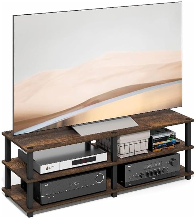 Furinno Turn-S-Tube TV Stand, 3-Tier Open Frame Design Entertainment Center, TV Console for TV up to 46 Inch, Toolless Assembly, for Living Room, Bedroom, Amber Pine
