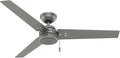 Hunter 52 inch Outdoor or Indoor Ceiling Fan No Light - Silver Ceiling Fan without Light, For Patio, Porch, Garage, or Living Room, Standard Mount, 3 Blades, Pull Chain - Cassius 59262, Matte Silver