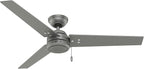 Hunter 52 inch Outdoor or Indoor Ceiling Fan No Light - Silver Ceiling Fan without Light, For Patio, Porch, Garage, or Living Room, Standard Mount, 3 Blades, Pull Chain - Cassius 59262, Matte Silver