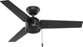 Hunter 44 inch Outdoor or Indoor Ceiling Fan No Light - Black Ceiling Fan without Light, For Patio, Porch, Garage, or Living Room, Standard Mount, 3 Blades, Pull Chain - Cassius 50260, Matte Black