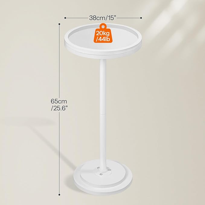 HOOBRO Small Round Side Table, Drink Table, Coffee Martini Table with Pedestal Accent for Small Spaces in Living Room, Bedroom, Sofa Couch, White WW168BZ01
