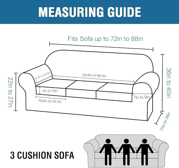 H.VERSAILTEX 4 Piece Stretch Sofa Covers for 3 Cushion Couch Covers for Living Room Furniture Slipcovers (Base Cover Plus 3 Seat Cushion Covers) Upgraded Thicker Jacquard Fabric (Sofa, Macchiato)