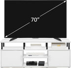 Furinno Jensen Entertainment Center Stand for TV up to 70 Inch, Plastic Pole, Solid White/Black