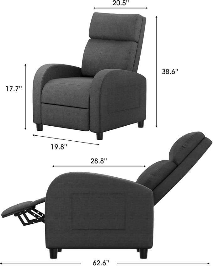 Homall Recliner Chair, Recliner Sofa for Adults, Recliners Home Theater Seating with Lumbar Support, Reclining Sofa Chair for Living Room (Fabric, Grey)