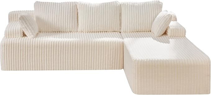 Modular Sectional Sofa Couches L-Shape Couch 3 Seat Modular Sofa Memory Foam Sectional Couches for Living Room, Cloud Couch with Oversized Chaise (White Stripe, 108" Right Facing Chaise)