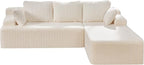 Modular Sectional Sofa Couches L-Shape Couch 3 Seat Modular Sofa Memory Foam Sectional Couches for Living Room, Cloud Couch with Oversized Chaise (White Stripe, 98" Right Facing Chaise)