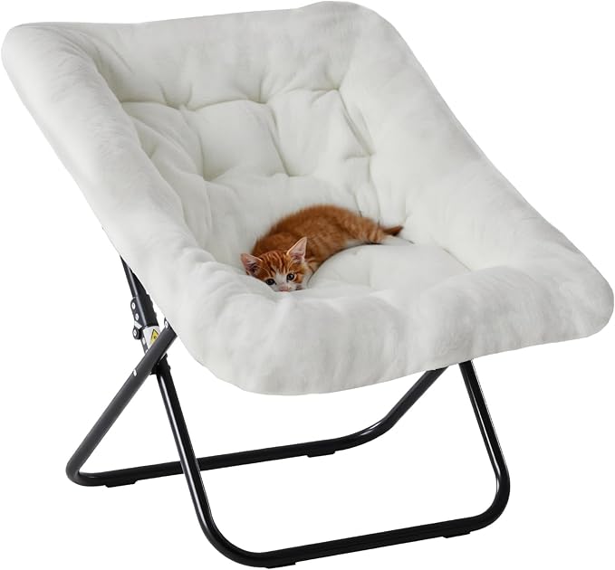 DUMOS Comfy Chair for Adults, Soft Faux Fur Folding Lounge for Bedroom Living Room Dorm Rooms Flexible Reading Chair for Teens, Large Size Foldable (Square-Creamy)