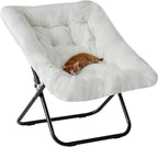 DUMOS Comfy Chair for Adults, Soft Faux Fur Folding Lounge for Bedroom Living Room Dorm Rooms Flexible Reading Chair for Teens, Large Size Foldable (Square-Creamy)