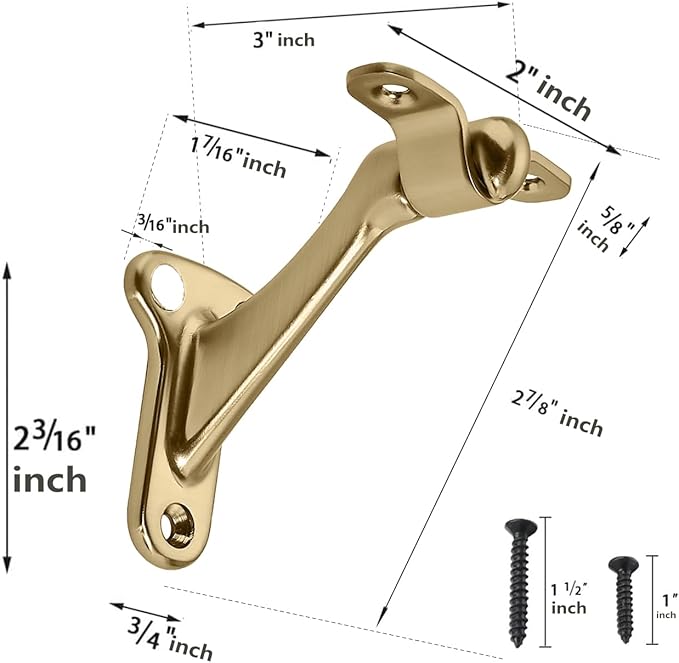 khtumeware 6 Pack 3 Inch Champagne Bronze Hand Rail Bracket Heavy Duty Hardware for Stairways, Home or Office Vintage Stair Support Handrail Brackets