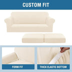 H.VERSAILTEX 3 Piece Stretch Sofa Covers for 2 Cushion Sofa Couch Covers for Living Room Furniture(Base Cover Plus 2 Seat Cushion Covers) Thicker Jacquard Fabric (Large Sofa, Cream)
