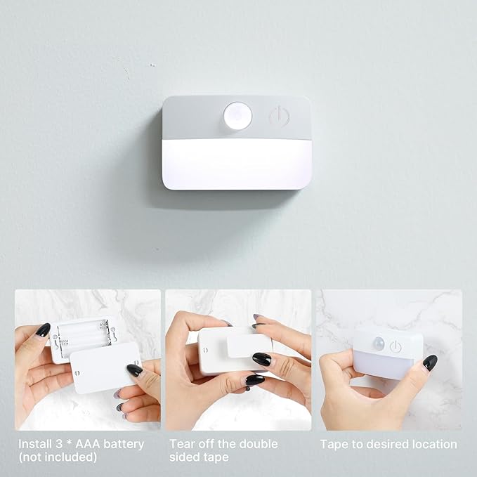 3 Pack Motion Sensor Stair Lights for Indoor, Wireless RGB Battery Operated Night Light, Led Stick On Hallway Closet Under Cabinet Step Portable Lamp for Bedroom Kitchen Bathroom