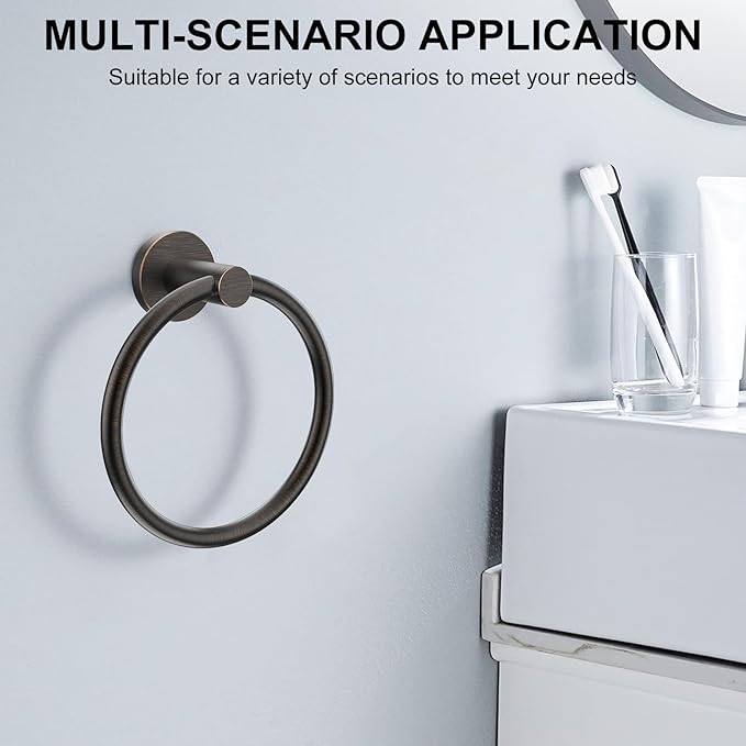 SetSail Towel Holder for Bathroom Wall Screw-in Towel Ring Stainless Steel Hand Towel Holder 4 Packs Oil Rubbed Bronze Towel Hanger for Bathrooms, Kitchen