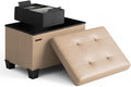 Storage Ottoman Cube with Small Bin, 16-in Square Ottoman with Storage for Living Room and Bedroom, Small Ottomans Foot Rest, Leather Foot Stools Ottomans Max 330lbs, Taupe