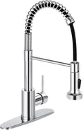 DJS Kitchen Faucets with Pull Down Sprayer Chrome High Arc Single Handle 1 or 3 Holes Spring Kitchen Sink Faucet with Deck Plate for Farmhouse RV Vessel Basin