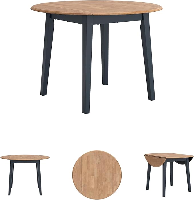 Signature Design by Ashley Gesthaven Modern Dining Drop Leaf Table with 4 Legs, Light Brown & Blue