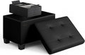 Storage Ottoman Cube with Small Bin, 16-in Square Ottoman with Storage for Living Room and Bedroom, Small Ottomans Foot Rest, Leather Foot Stools Ottomans Max 330lbs, Black
