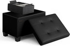 Storage Ottoman Cube with Small Bin, 16-in Square Ottoman with Storage for Living Room and Bedroom, Small Ottomans Foot Rest, Leather Foot Stools Ottomans Max 330lbs, Black