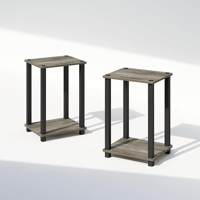 Furinno Simplistic Night Stand Set of 2, 2-Tier Small Nightstand with Open Shelf, Toolless Assembly Bedside Table, End Table, Side Table, for Bedroom, Closet, Dorm, French Oak