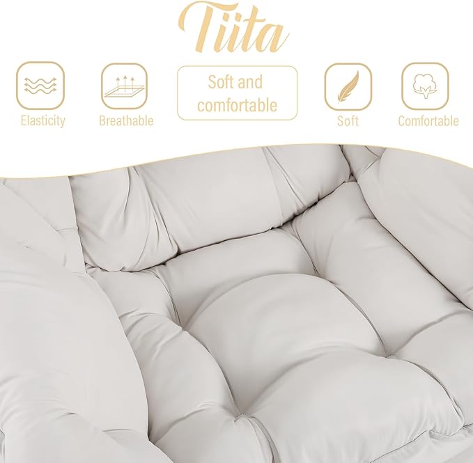 Tiita Lazy Chair, Beige Modern Large Accent Armchair, Comfy Leisure Sofa Reading Chair for Bedroom, Living Room, Dorm Rooms, Garden and Courtyard, Beige