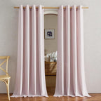 NICETOWN Blush Pink Linen Curtains for Kitchen, Thick Flax Small Window Treatments Semi Sheer Privacy Assured with Light Through for Cafe/Bathroom, W55 x L94, 2 Panels