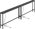 SUPERJARE 102.4 Inch Sofa Table with Power Outlets and USB-C Ports, 5.9 Inch Narrow Console Tables, Entryway Hallway Couch Tables with Storage, Behind Sofa, Small Spaces, Living Room, Black