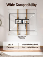 Mounting Dream TV Mount Fixed for Most 42-84 Inch Flat Screen TVs, UL Listed TV Wall Mount Bracket up to VESA 600 x 400mm and 132 lbs - Fits 16"/18"/24" Studs - Low Profile and Space Saving MD2163-K