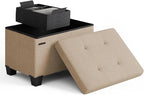 Storage Ottoman Cube with Small Bin, 16-in Square Ottoman with Storage for Living Room and Bedroom, Small Ottomans Foot Rest, Fabric Foot Stools Ottomans Max 330lbs, Taupe