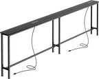 SUPERJARE Sofa Table with 2 Power Outlets and USB-C Ports, 5.9 Inch Narrow Console Table with Storage, Extra-Long, for Entryway Hallway Couch Behind Sofa, Small Spaces (Black, 5.9"D x 86.6"W x 29.7"H)