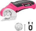 SnapFresh Cordless Electric Scissors, 4V Rechargeable Electric Box Cutter for Cardboard Boxes, Carpet & Paper, Rotary Cutter for DIY Projects, Safety Box Cutter with Battery & Type-C Cable (Hot Pink)