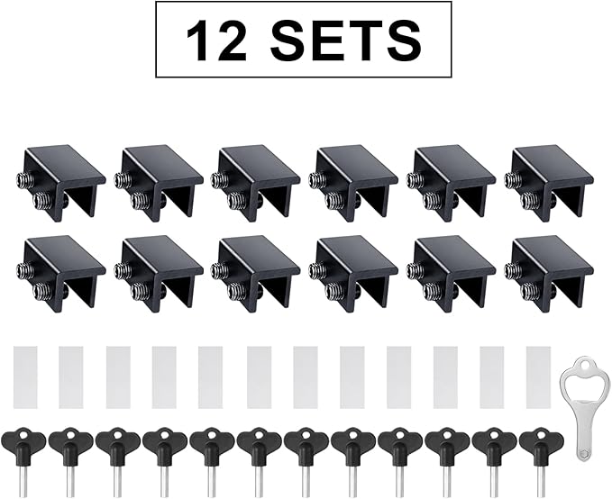 ZRFCXE Window Locks,12 Pack Sliding Window Locks with Key for Vertical & Horizontal Sliding Windows Doors,Easv to Install,Adjustable Security Window Lock for Patio Bedroom Home and Office (Black)