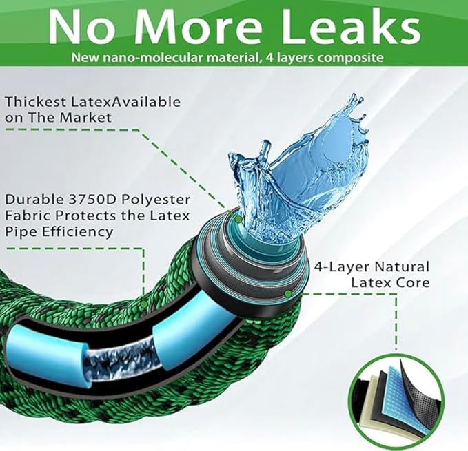 J&B XpandaHose 75ft Expandable Garden Hose – Ultra-Strong 3750D, 4-Layer Latex Core, Brass 3/4" Connectors, 10-Pattern Nozzle & Storage Bag – Lightweight, Kink-Reducing, Leak-Resistant