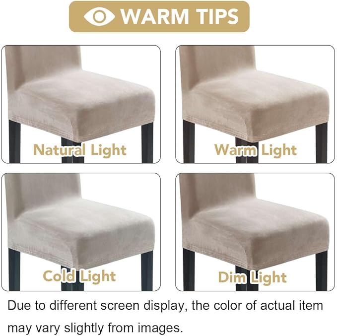 H.VERSAILTEX Velvet Dining Chair Covers Stretch Chair Covers for Dining Room Set of 6 Parson Chair Slipcovers Chair Protectors Covers Dining, Soft Thick Solid Velvet Fabric Washable, Oatmeal