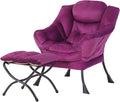 Welnow Lazy Chair with Ottoman, Modern Accent Chair with Armrests and a Side Pocket, Leisure Sofa Armchair Set, Reading Armchair with Footrest for Small Space, Dark Purple