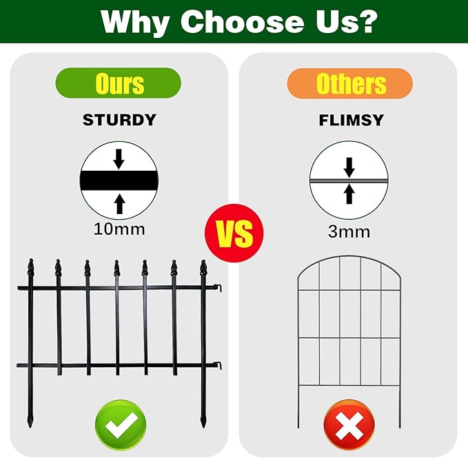 Metal Decorative Garden Fence 22" Wide x 18" High (10 Panels, Total Length 18.3 feet), Metal Border Folding Fence, Landscape Fencing for Flower Bed, Yard, Animal Barrier