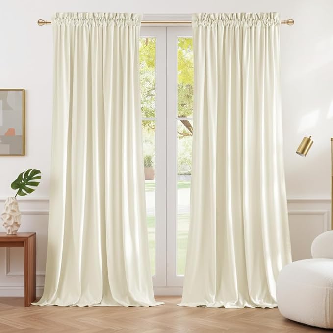 NICETOWN Ivory White Velvet Curtains 108" Length for Bedroom and Living Room, Room Darkening Velvet Curtains 52" Wide Thermal Insulated, Luxury and Thick Window Drapes, 2 PCs
