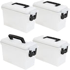 Sheffield 12758 4-Pack Ammo Storage Box, Stackable .30 Cal Field Boxes, Water and Dust Resistant, Lockable Storage Box with Handle, Secures Hunting Gear, Supplies, and Bullets, Made in USA, Frost