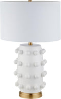 Henn&Hart 25.5'' Modern 1-Light Ceramic Table Lamp with Spherical Orbs on Lamp Body with White Fabric Drum Shade for Living Room, Bedroom, or Office, Matte White