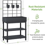 Metal Raised Garden Bed with Trellis, Elevated Planter Box with Legs for Outdoor Patio, Iron Standing Garden Box for Vegetables, Herbs, Flowers, Climbing Plants